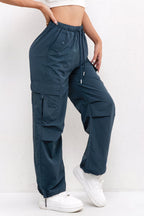 Cargo Trousers Women's Pink Elasticated Waist Drawstring Parachute Pants – Casual, Everyday, Holiday