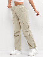 Cargo Trousers Women's Pink Elasticated Waist Drawstring Parachute Pants – Casual, Everyday, Holiday