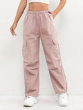Cargo Trousers Women's Pink Elasticated Waist Drawstring Parachute Pants – Casual, Everyday, Holiday