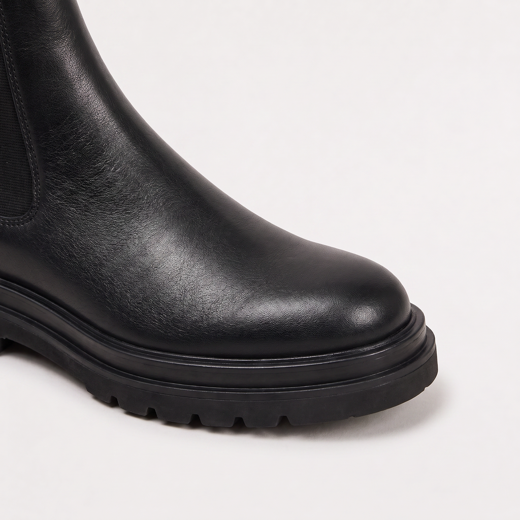 Chelsea Boots Leather Black Women's Chunky Platform Lug Sole – Casual, Office, Everyday, Gift