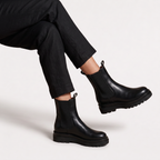 Chelsea Boots Leather Black Women's Chunky Platform Lug Sole – Casual, Office, Everyday, Gift