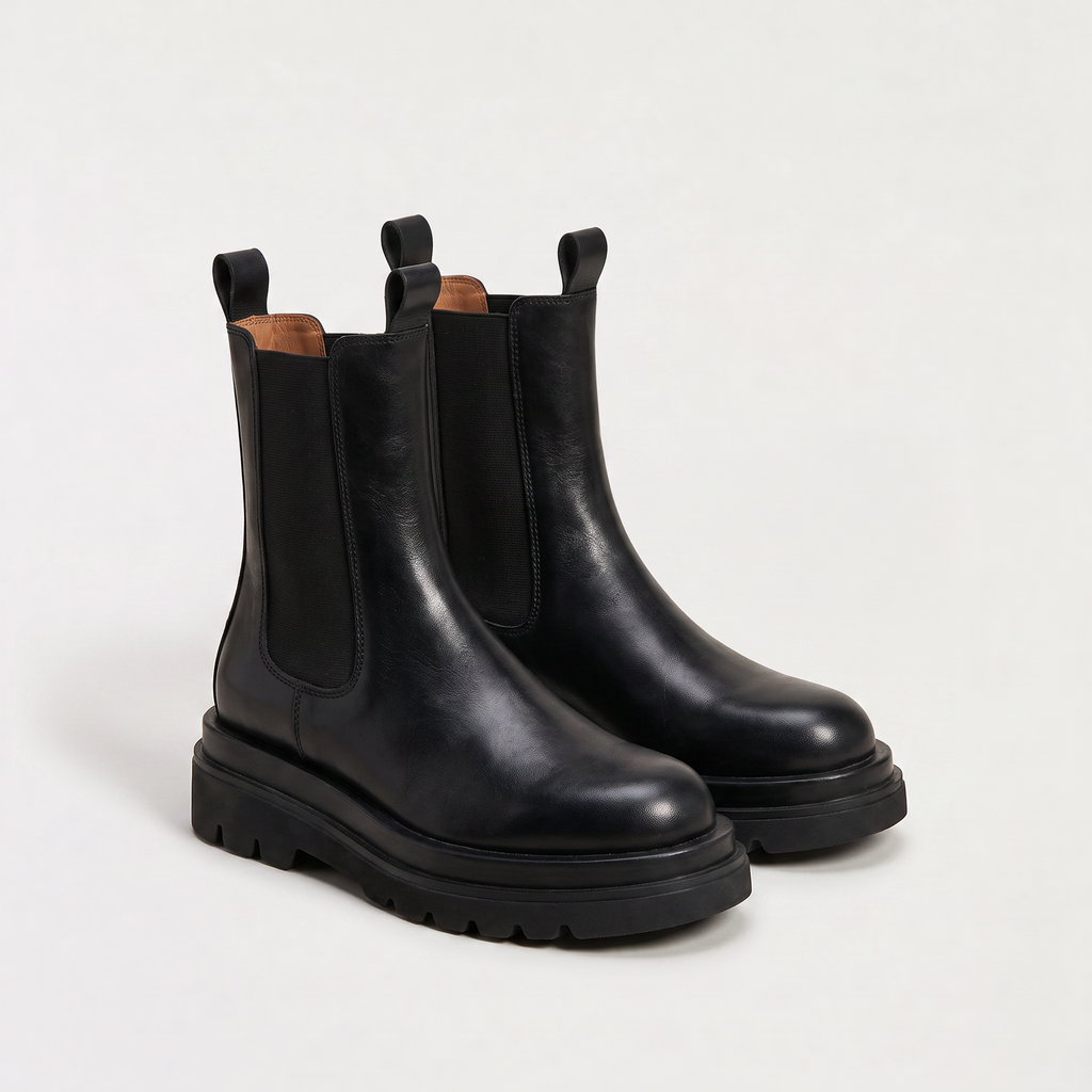 Chelsea Boots Leather Black Women's Chunky Platform Lug Sole – Casual, Office, Everyday, Gift