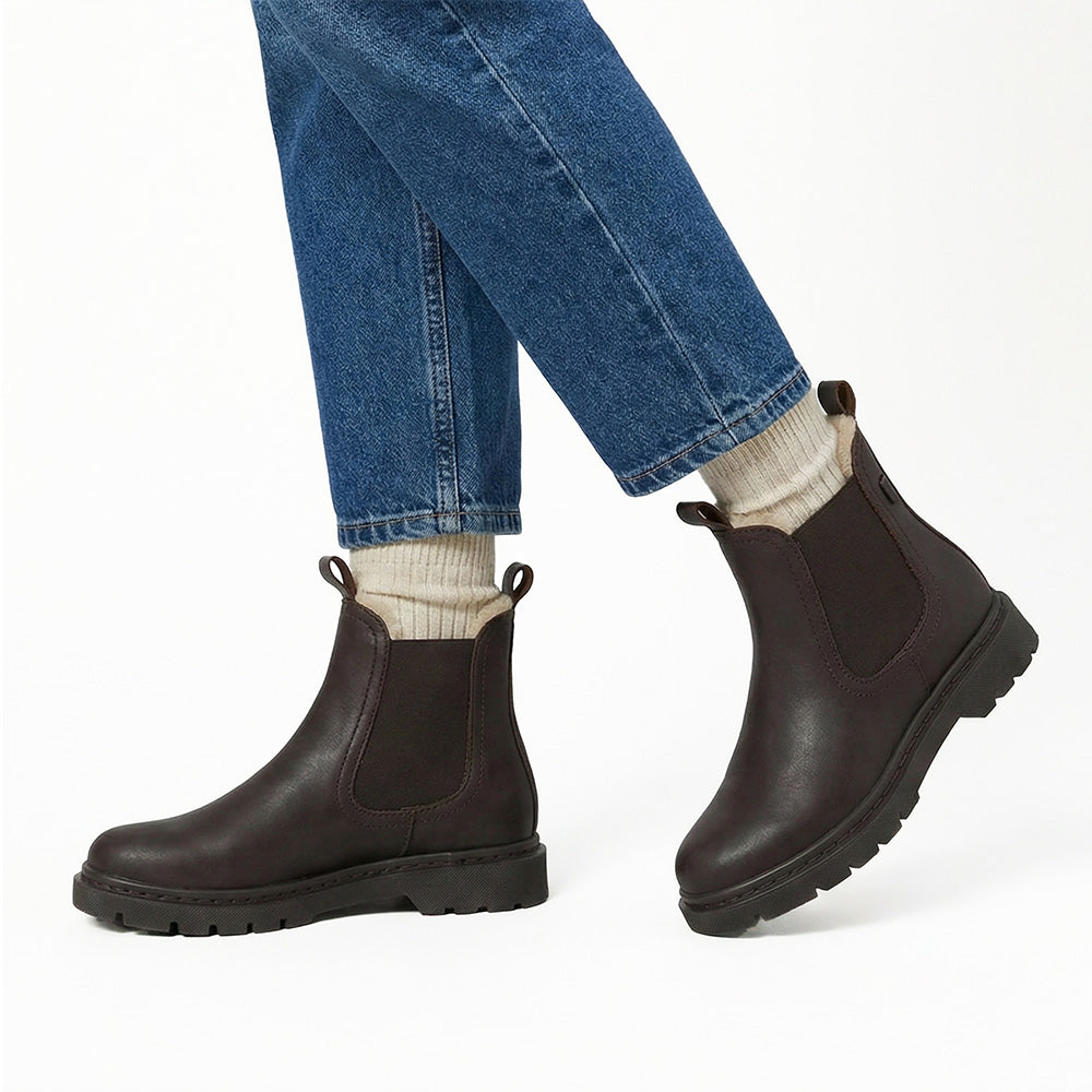 Chelsea Boots Leather Fleece-Lined Brown Women's – Casual, Winter, Everyday · Werune