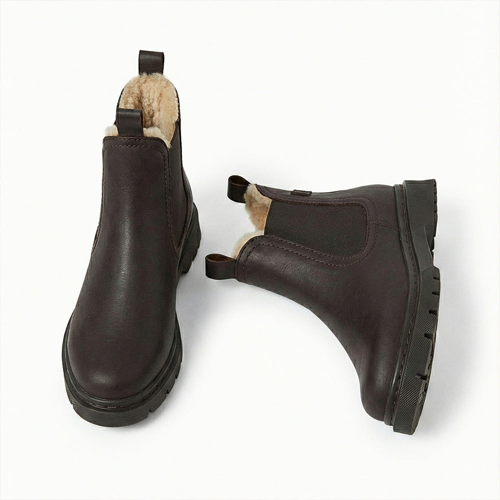 Chelsea Boots Leather Fleece-Lined Brown Women's – Casual, Winter, Everyday · Werune
