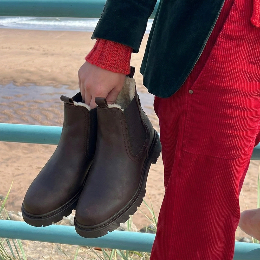 Chelsea Boots Leather Fleece-Lined Brown Women's – Casual, Winter, Everyday · Werune