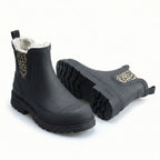 Chelsea Rain Boots Rubber Fur-Lined Black Leopard Women's – Garden, Outdoor · Werune
