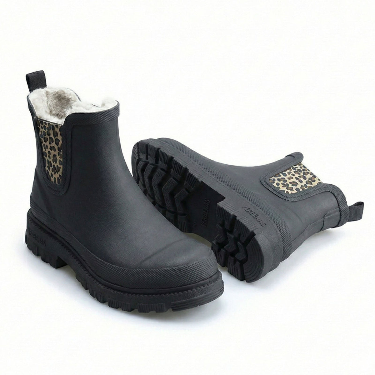 Chelsea Rain Boots Rubber Fur-Lined Black Leopard Women's – Garden, Outdoor · Werune
