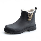Chelsea Rain Boots Rubber Fur-Lined Black Leopard Women's – Garden, Outdoor · Werune