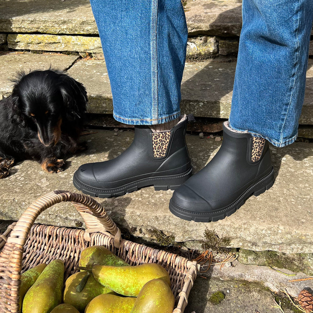 Chelsea Rain Boots Rubber Fur-Lined Black Leopard Women's – Garden, Outdoor · Werune