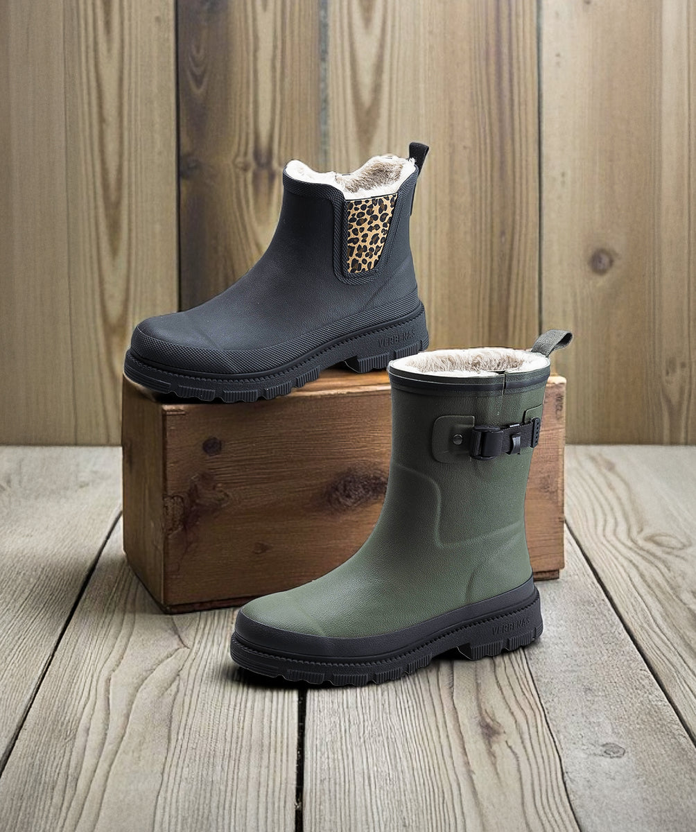 Chelsea Rain Boots Rubber Fur-Lined Black Leopard Women's – Garden, Outdoor · Werune