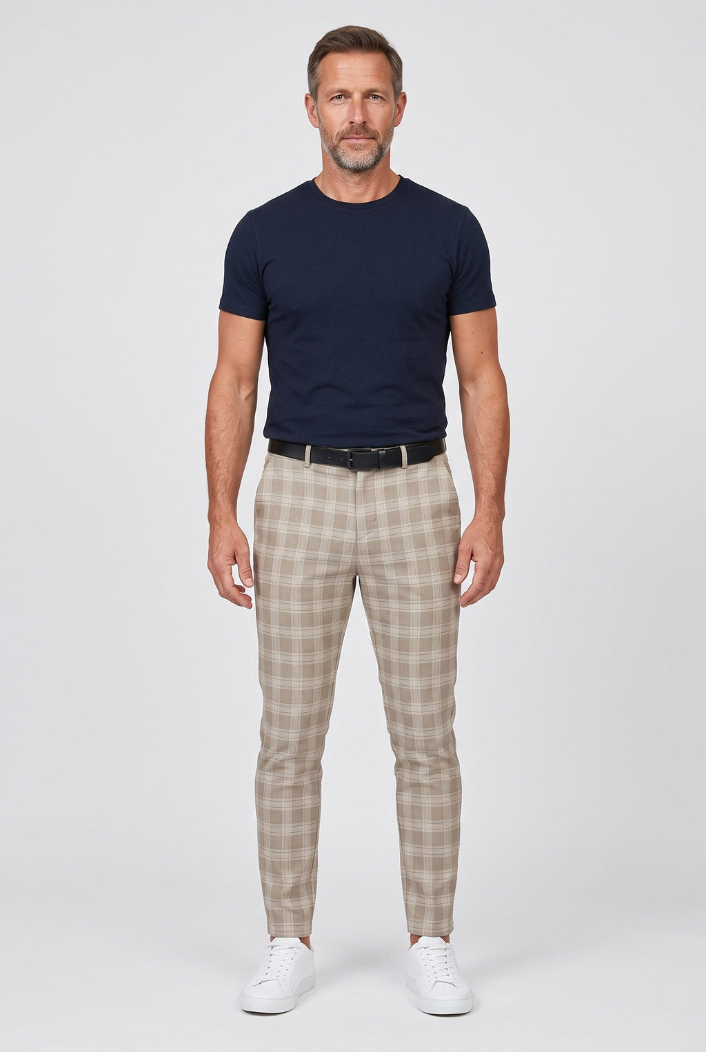 Chino Trousers Beige Checked Slim Fit Men's – Casual, Office, Smart, Everyday Wear