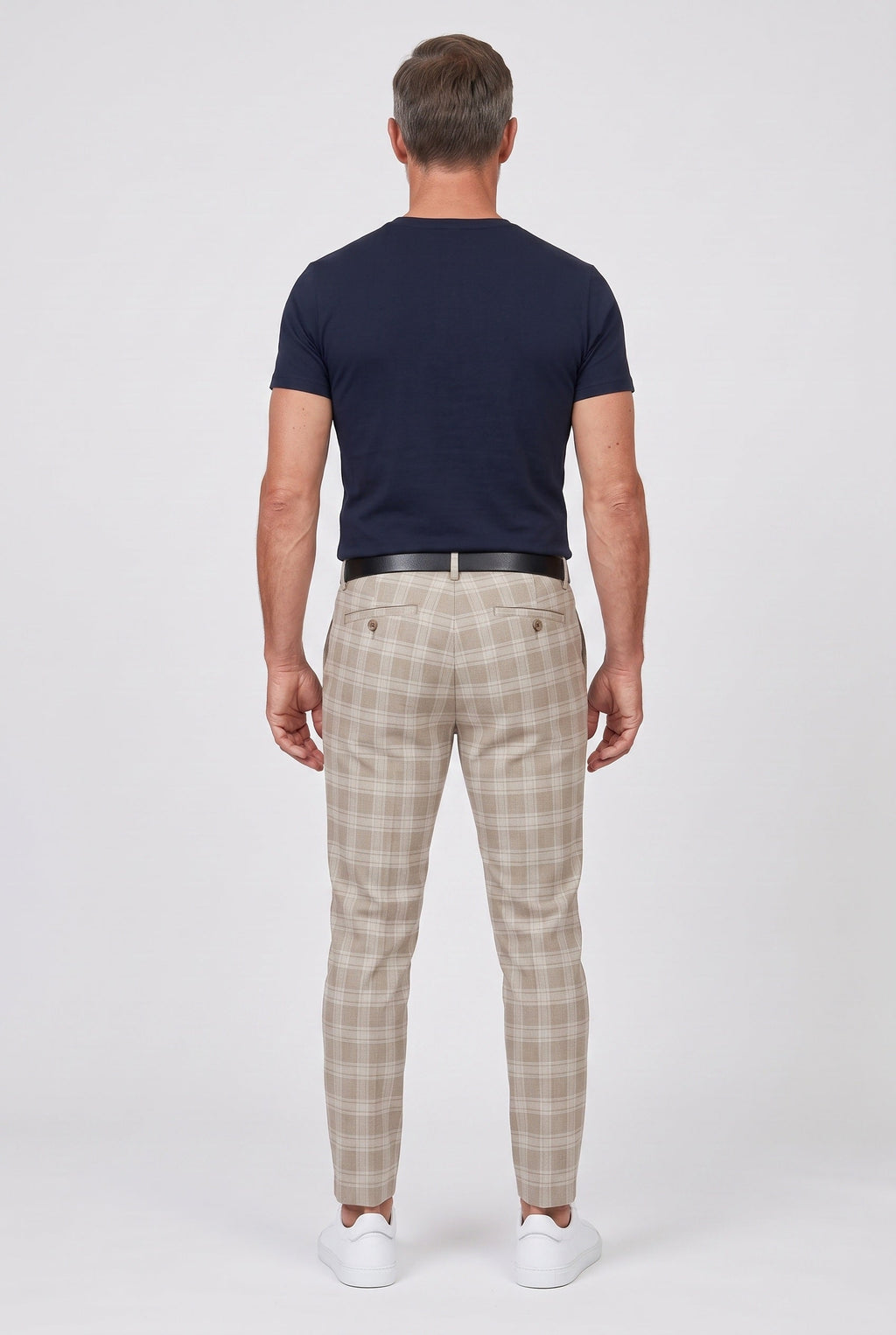 Chino Trousers Beige Checked Slim Fit Men's – Casual, Office, Smart, Everyday Wear