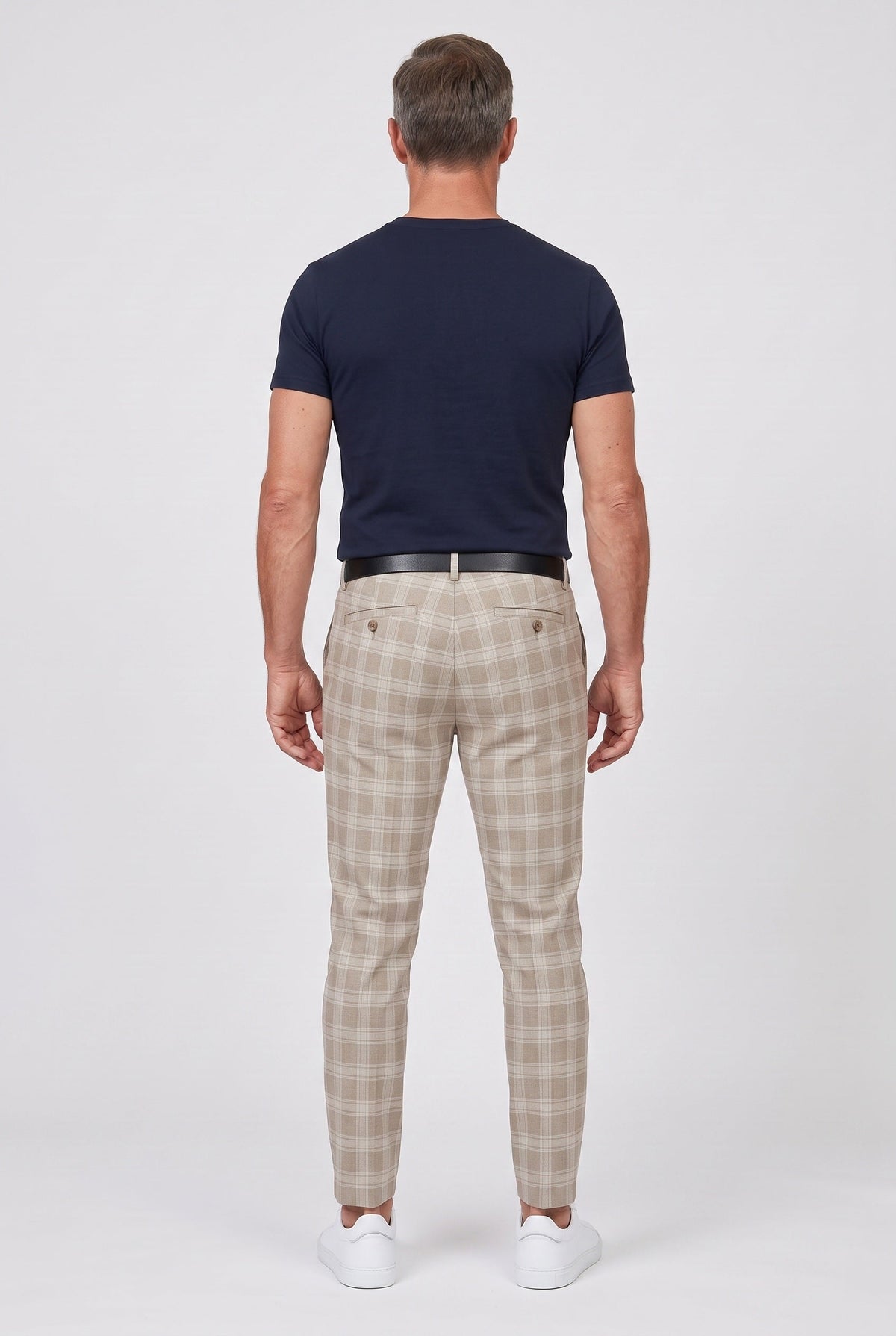 Chino Trousers Beige Checked Slim Fit Men's – Casual, Office, Smart, Everyday Wear