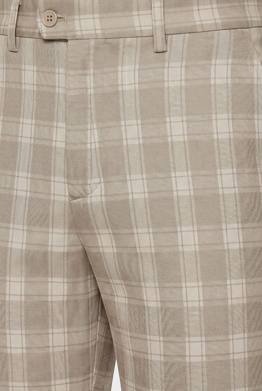 Chino Trousers Beige Checked Slim Fit Men's – Casual, Office, Smart, Everyday Wear