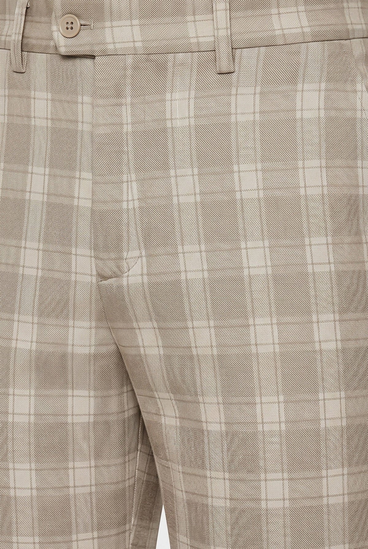 Chino Trousers Beige Checked Slim Fit Men's – Casual, Office, Smart, Everyday Wear