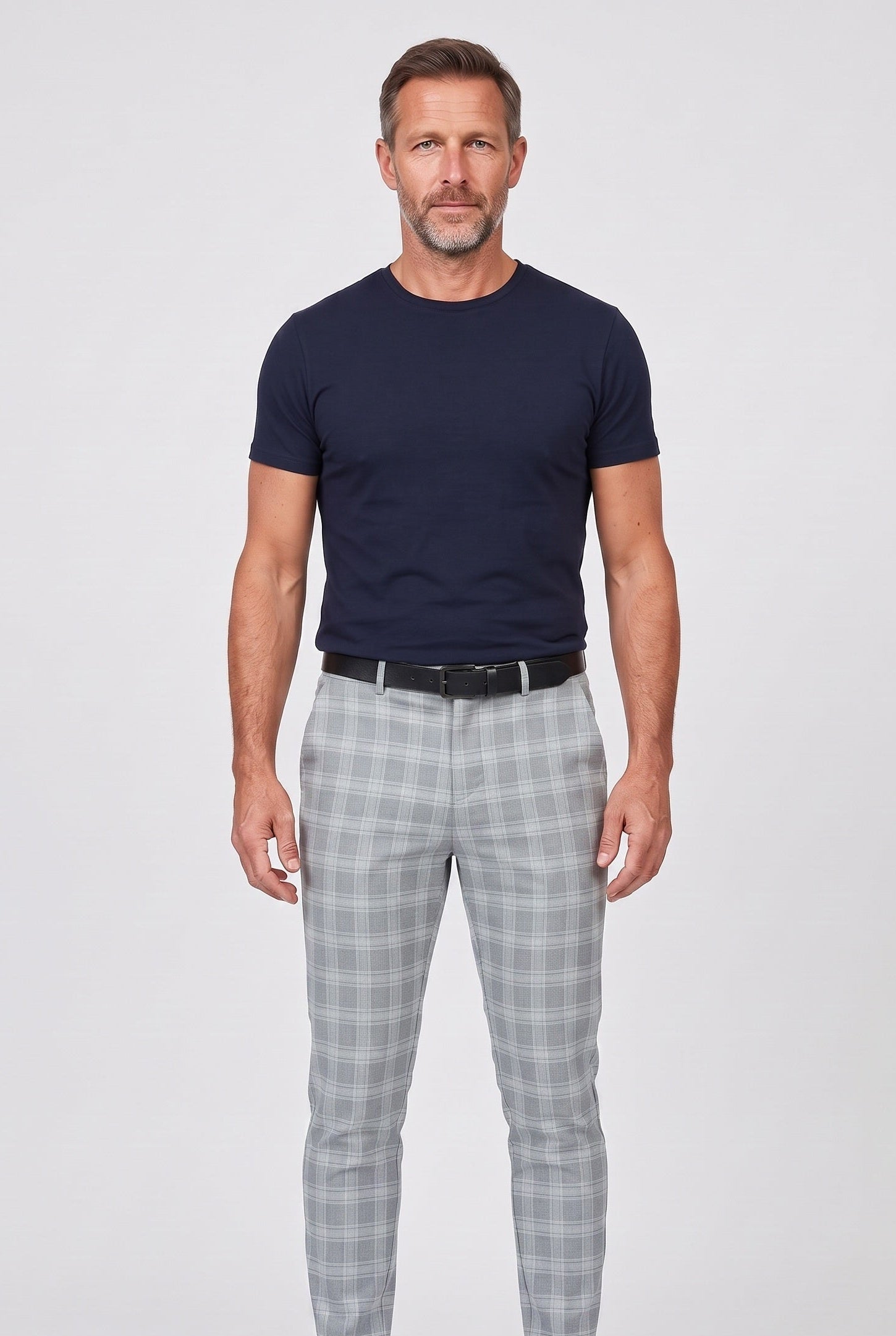 Chino Trousers Beige Checked Slim Fit Men's – Casual, Office, Smart, Everyday Wear