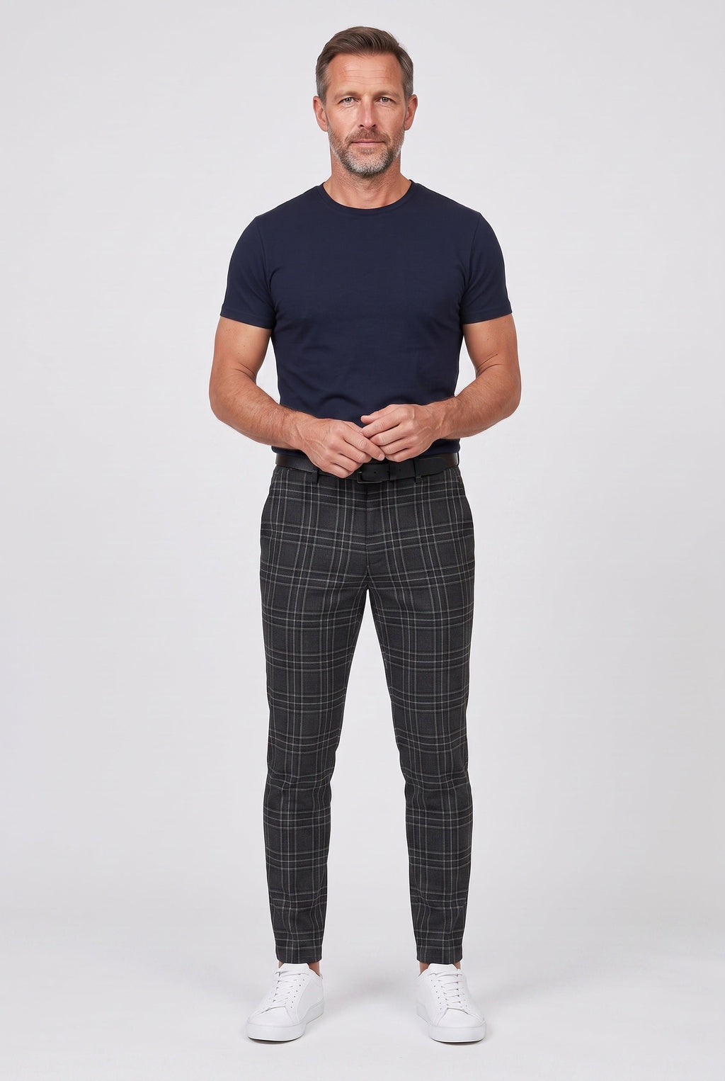 Chino Trousers Beige Checked Slim Fit Men's – Casual, Office, Smart, Everyday Wear