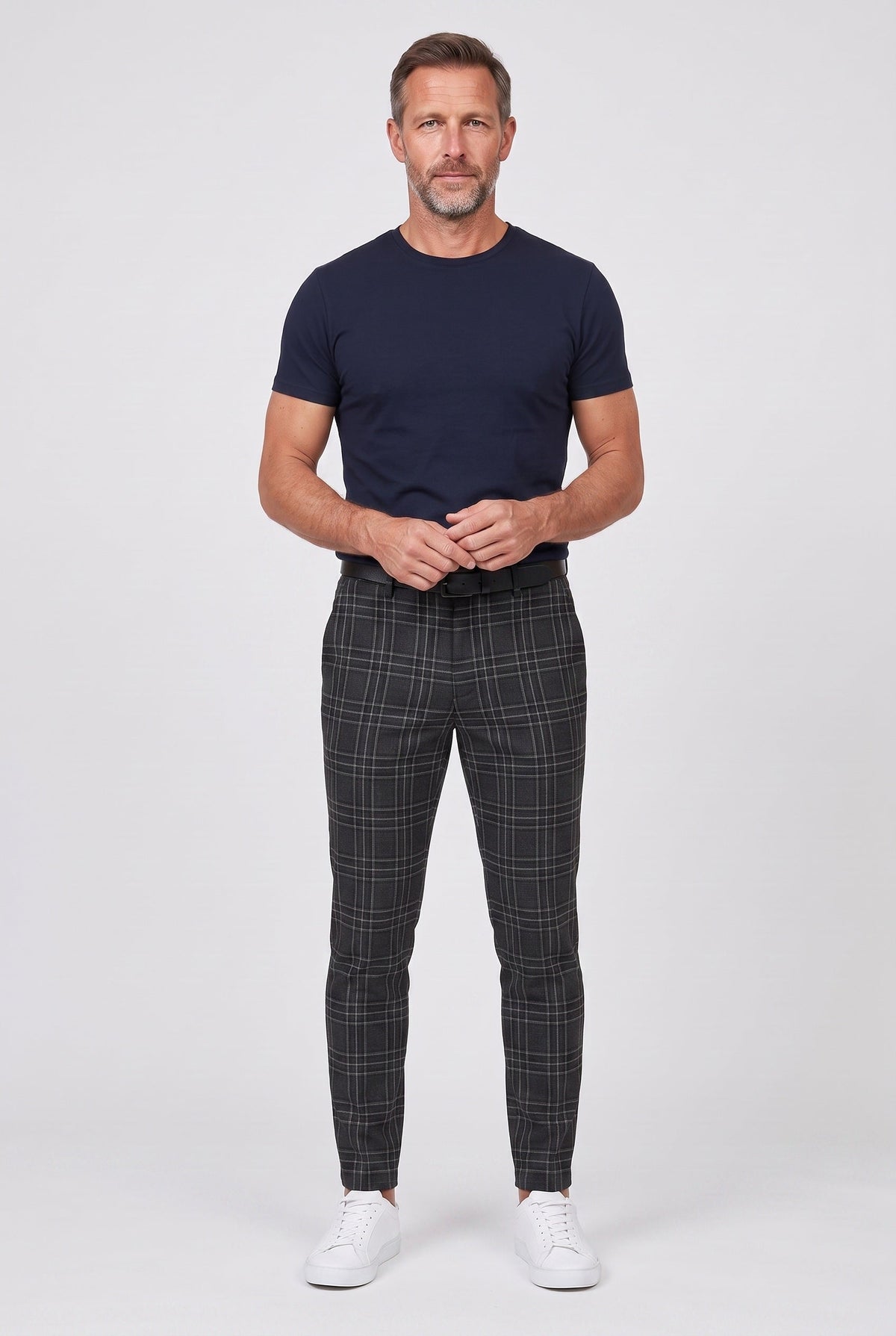 Chino Trousers Beige Checked Slim Fit Men's – Casual, Office, Smart, Everyday Wear