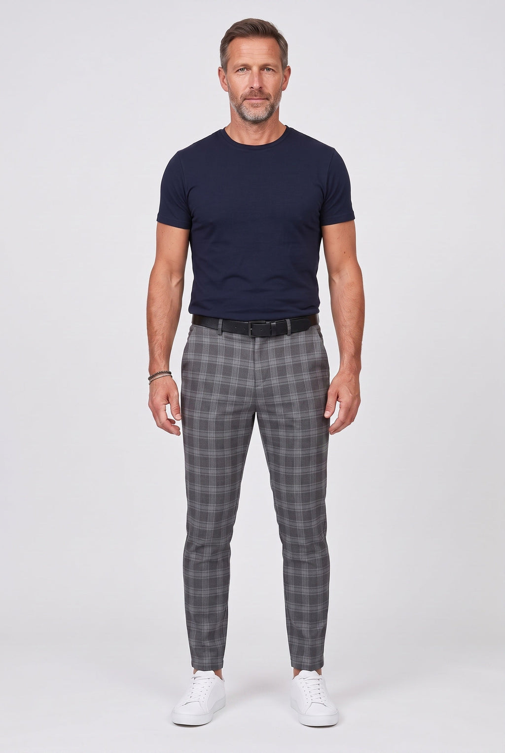 Chino Trousers Beige Checked Slim Fit Men's – Casual, Office, Smart, Everyday Wear
