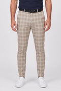 Chino Trousers Beige Checked Slim Fit Men's – Casual, Office, Smart, Everyday Wear