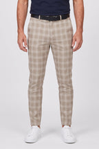 Chino Trousers Beige Checked Slim Fit Men's – Casual, Office, Smart, Everyday Wear