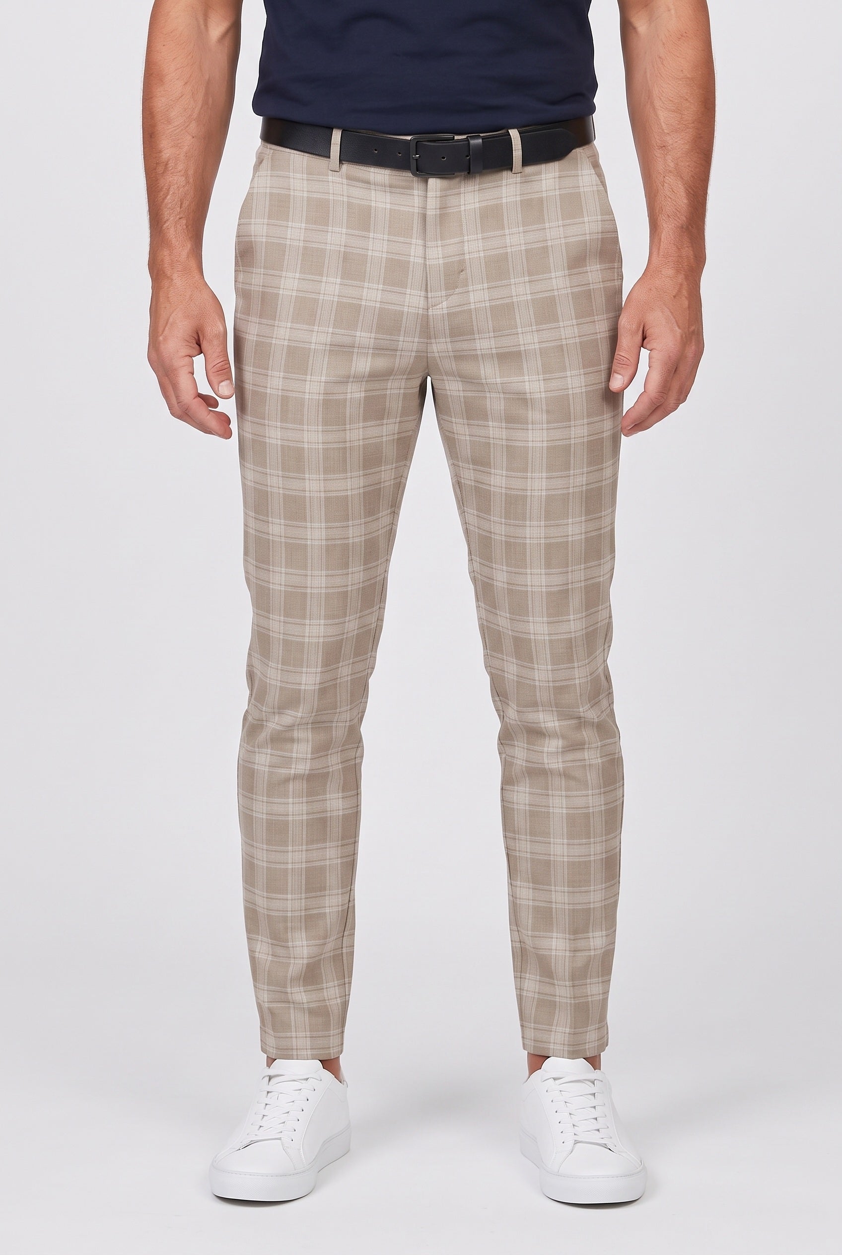 Chino Trousers Beige Checked Slim Fit Men's – Casual, Office, Smart, Everyday Wear
