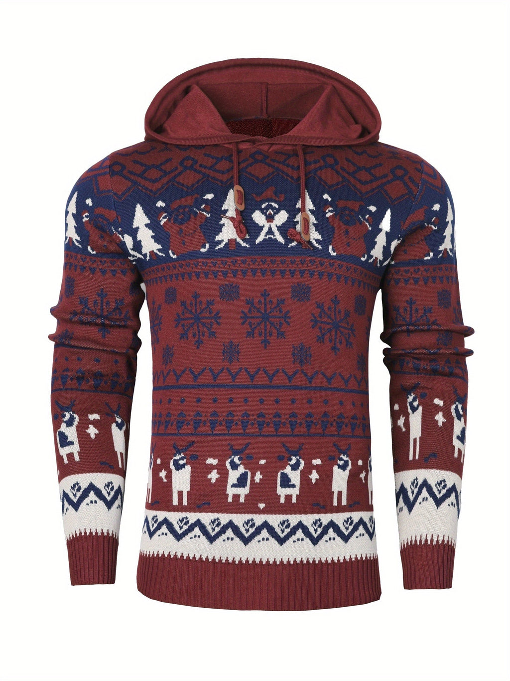 Christmas Hooded Sweater Men's Knitted Reindeer Snowflake Pullover Hoodie – Festive Wear, Holiday Gift