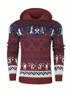 Christmas Hooded Sweater Men's Knitted Reindeer Snowflake Pullover Hoodie – Festive Wear, Holiday Gift
