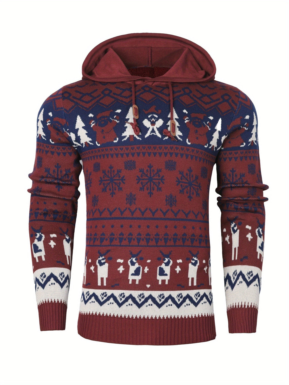 Christmas Hooded Sweater Men's Knitted Reindeer Snowflake Pullover Hoodie – Festive Wear, Holiday Gift
