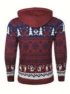 Christmas Hooded Sweater Men's Knitted Reindeer Snowflake Pullover Hoodie – Festive Wear, Holiday Gift
