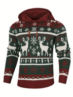 Christmas Hooded Sweater Men's Knitted Reindeer Snowflake Pullover Hoodie – Festive Wear, Holiday Gift