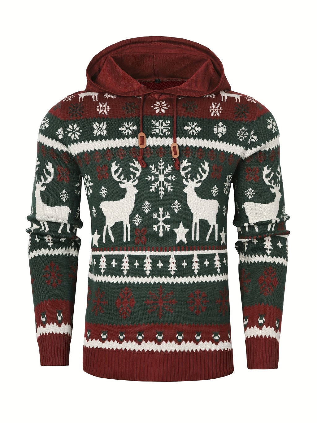 Christmas Hooded Sweater Men's Knitted Reindeer Snowflake Pullover Hoodie – Festive Wear, Holiday Gift