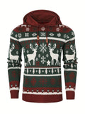 Christmas Hooded Sweater Men's Knitted Reindeer Snowflake Pullover Hoodie – Festive Wear, Holiday Gift