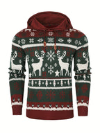 Christmas Hooded Sweater Men's Knitted Reindeer Snowflake Pullover Hoodie – Festive Wear, Holiday Gift