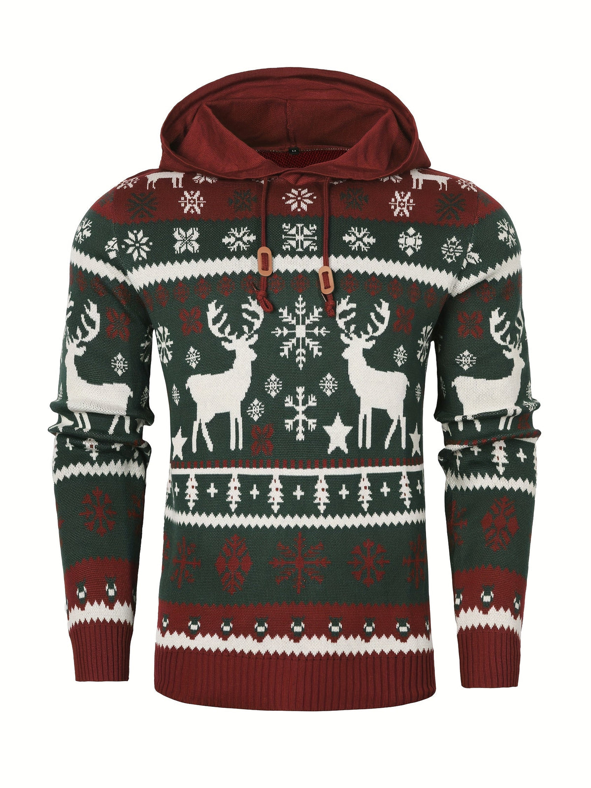 Christmas Hooded Sweater Men's Knitted Reindeer Snowflake Pullover Hoodie – Festive Wear, Holiday Gift