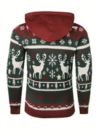 Christmas Hooded Sweater Men's Knitted Reindeer Snowflake Pullover Hoodie – Festive Wear, Holiday Gift