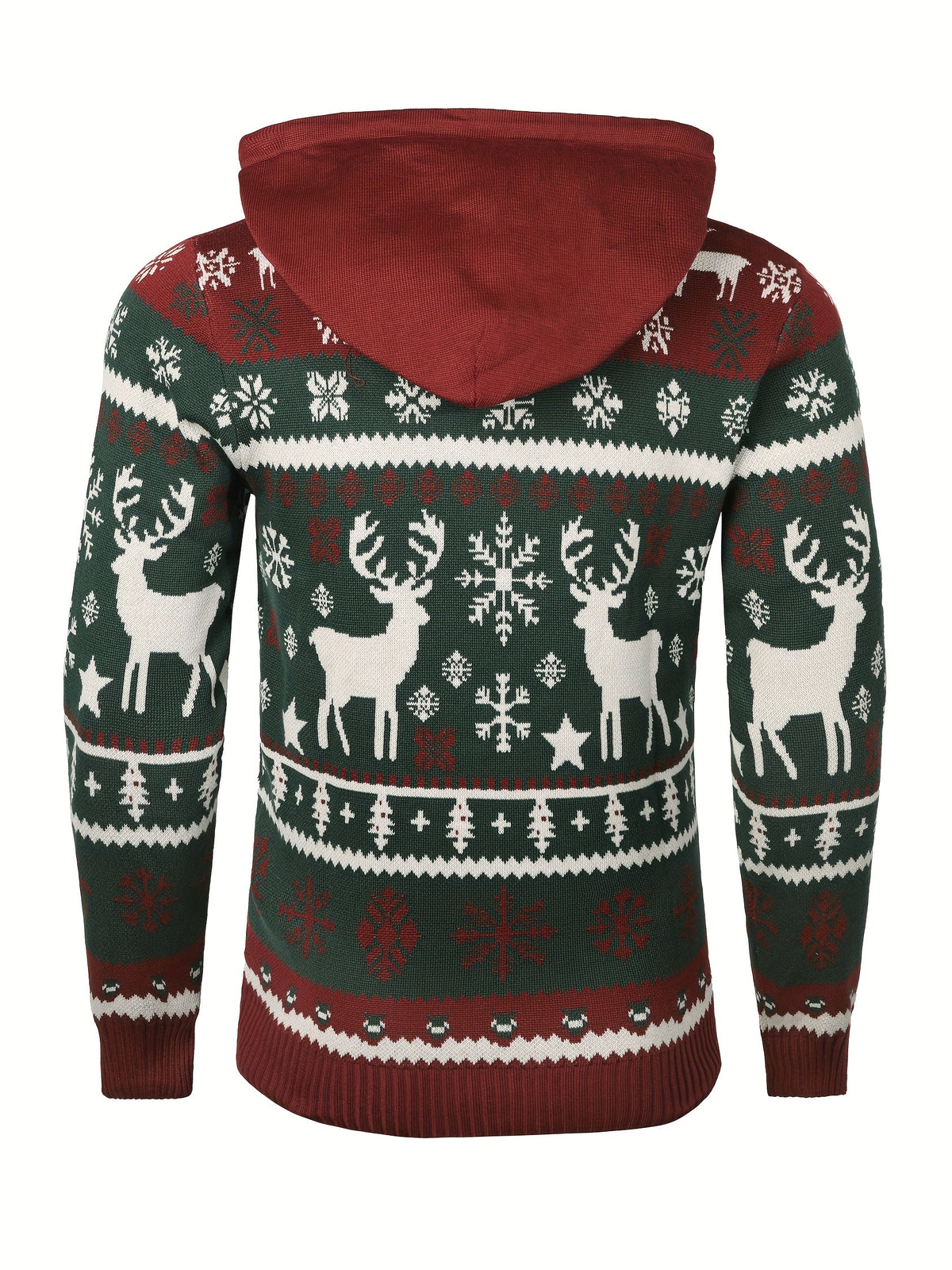 Christmas Hooded Sweater Men's Knitted Reindeer Snowflake Pullover Hoodie – Festive Wear, Holiday Gift