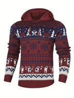 Christmas Hooded Sweater Men's Knitted Reindeer Snowflake Pullover Hoodie – Festive Wear, Holiday Gift