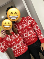 Christmas Jumper Snowflake Reindeer Fair Isle Knit Women's Red Crew Neck Sweater – Holiday, Gift