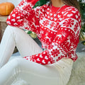 Christmas Jumper Snowflake Reindeer Fair Isle Knit Women's Red Crew Neck Sweater – Holiday, Gift
