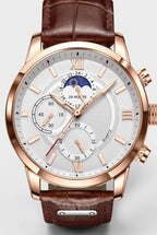 Chronograph Watch Rose Gold Brown Leather Strap Men's – Casual, Office, Gift, Everyday
