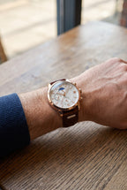 Chronograph Watch Rose Gold Brown Leather Strap Men's – Casual, Office, Gift, Everyday