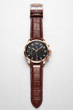 Chronograph Watch Rose Gold Brown Leather Strap Men's – Casual, Office, Gift, Everyday