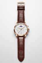 Chronograph Watch Rose Gold Brown Leather Strap Men's – Casual, Office, Gift, Everyday