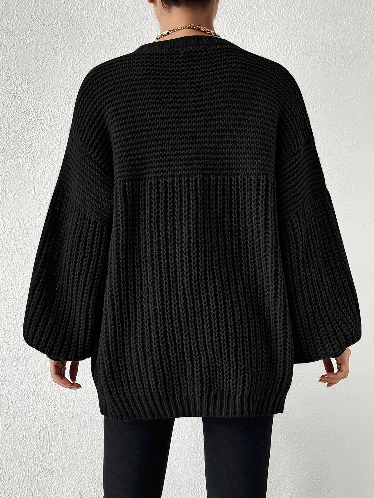 Chunky Knit Cardigan Black Open Front Women's – Casual, Office, Holiday, Layering Everyday Wear