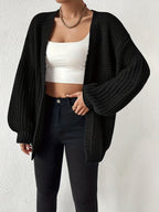 Chunky Knit Cardigan Black Open Front Women's – Casual, Office, Holiday, Layering Everyday Wear