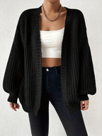 Chunky Knit Cardigan Black Open Front Women's – Casual, Office, Holiday, Layering Everyday Wear