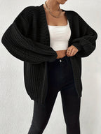 Chunky Knit Cardigan Black Open Front Women's – Casual, Office, Holiday, Layering Everyday Wear
