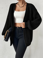 Chunky Knit Cardigan Black Open Front Women's – Casual, Office, Holiday, Layering Everyday Wear