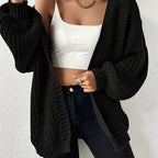 Chunky Knit Cardigan Black Open Front Women's – Casual, Office, Holiday, Layering Everyday Wear